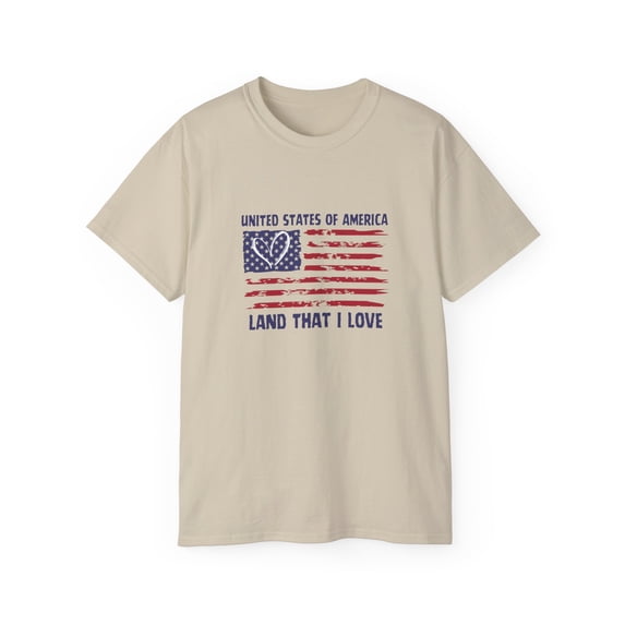USA Land that I Love American Flag July 4 US Unisex Ultra Cotton Tee
