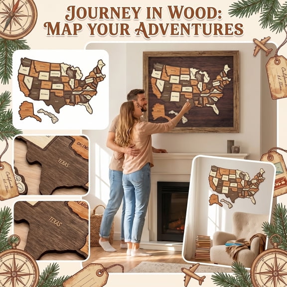 USA Landmarks Cork Travel Map With Pins, Map of United States, Perfect For A gift suitable for all people