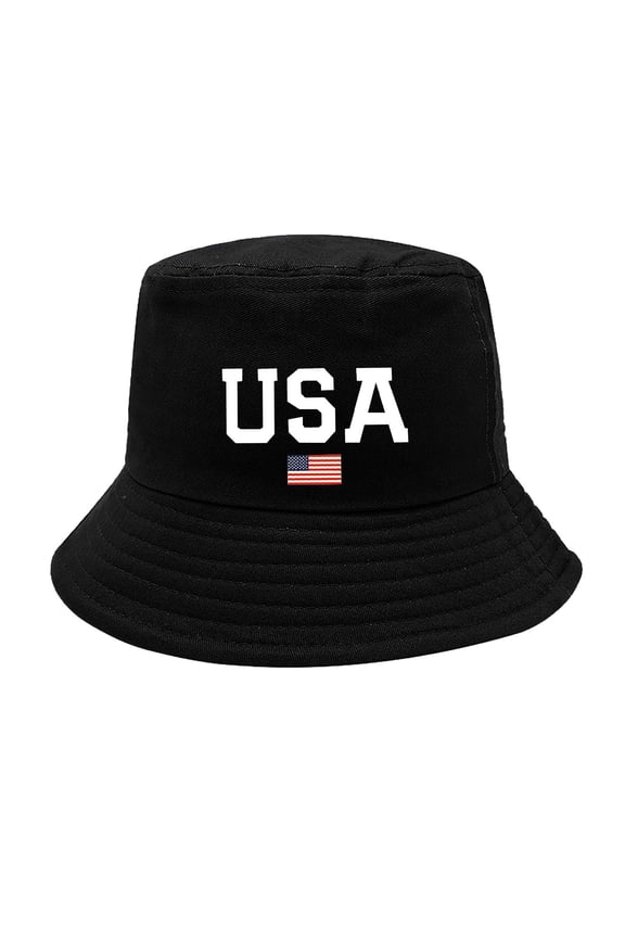 USA Letter Embroidered Bucket Hat with Small American Flag Patch, Lightweight Foldable Wide Brim Sun Hat, Patriotic Outdoor Fisherman Cap for 4th of July Beach Travel