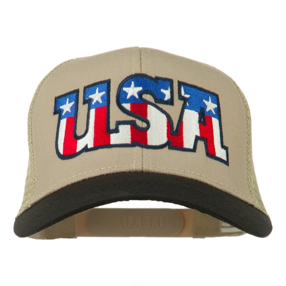 USA Letters Embroidered Mesh Cap - Black Khaki OSFM