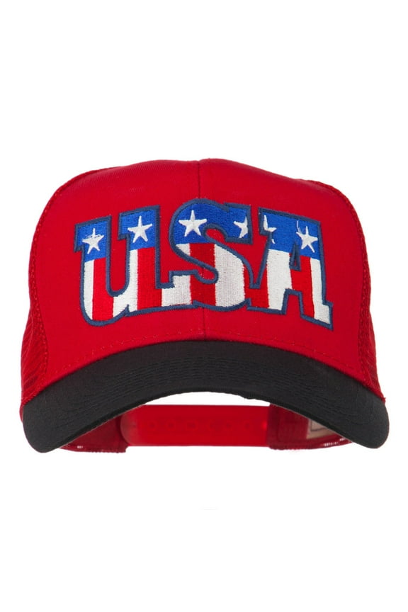 USA Letters Embroidered Mesh Cap - Black Red OSFM