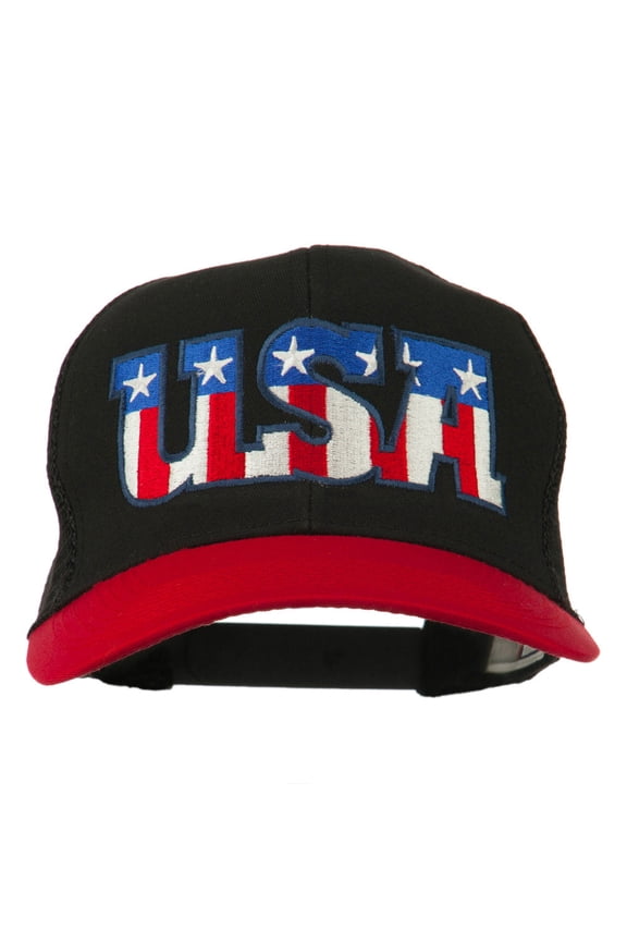 USA Letters Embroidered Mesh Cap - Red Black OSFM