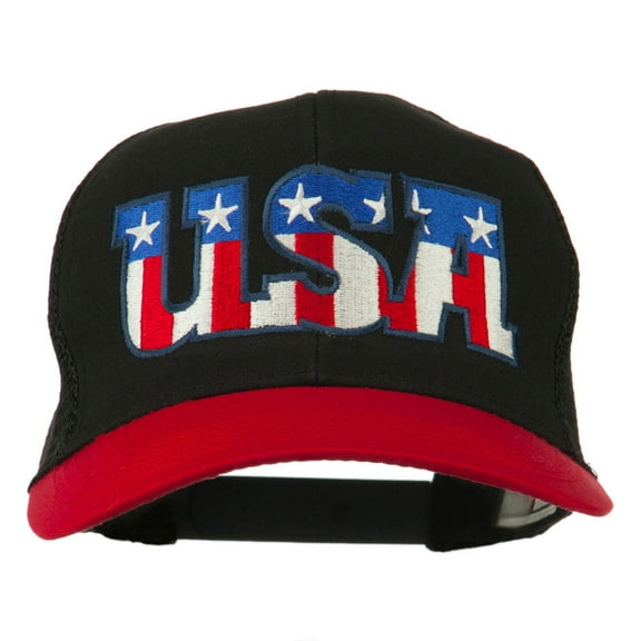 USA Letters Embroidered Mesh Cap - Red Black OSFM