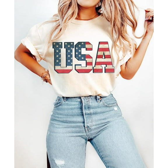 USA Letters T-shirt, Distressed Flag, Patriotic, America, Red White Blue, Retro Style, 4th of July, Freedom Shirt