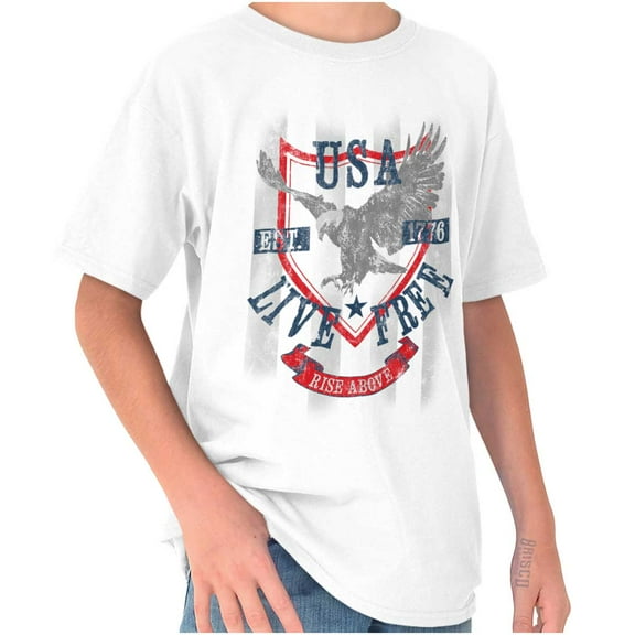 USA Live Free American Bald Eagle Crewneck T Shirts Boy Girl Teen Brisco Brands L