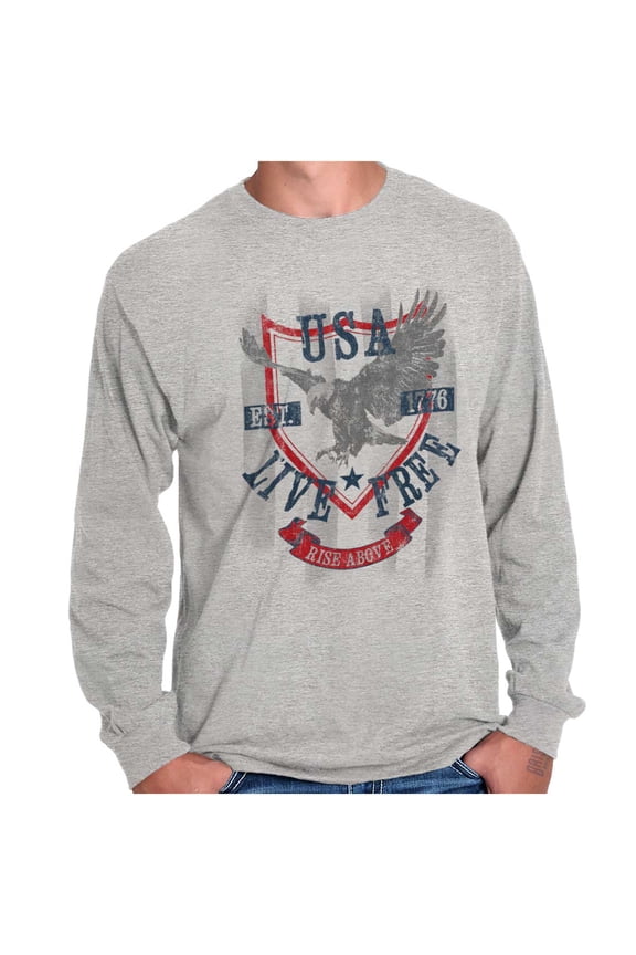 USA Live Free American Bald Eagle Plus Size Long Sleeve Graphic Tee Shirt Brisco Brands 3X
