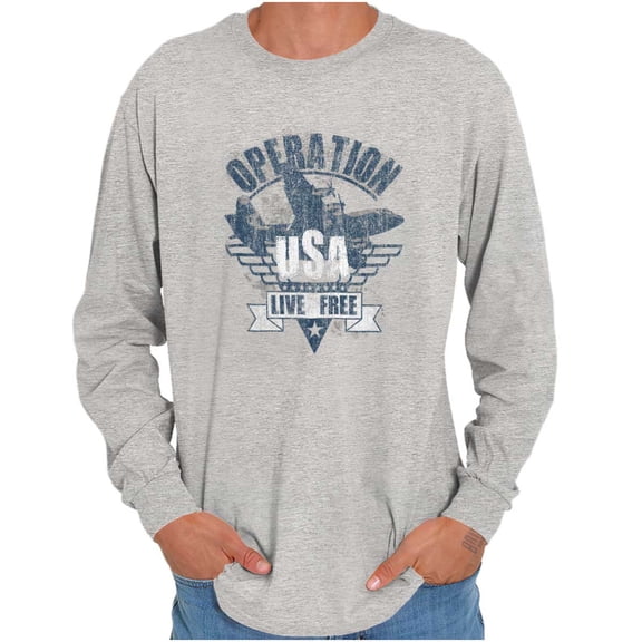Operation USA Live Free Airplane Long Sleeve TShirt Men Women Brisco Brands L