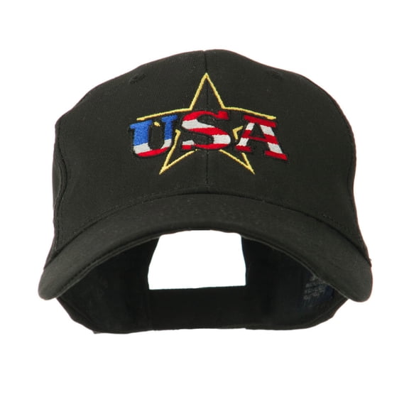 USA Logo with Star Embroidered Cap - Black OSFM