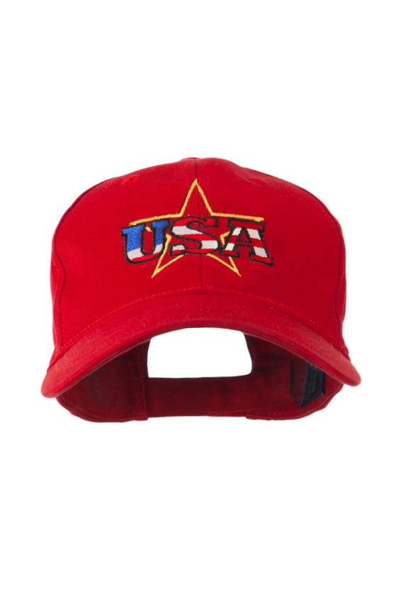 USA Logo with Star Embroidered Cap - Red OSFM