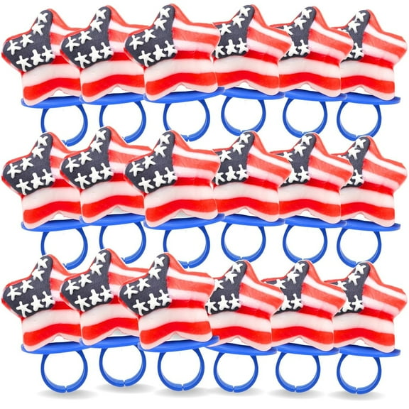 American Flag Star Lollipop Rings, Red White and Blue Candy, 18 Count Box, 9.52 Ounces