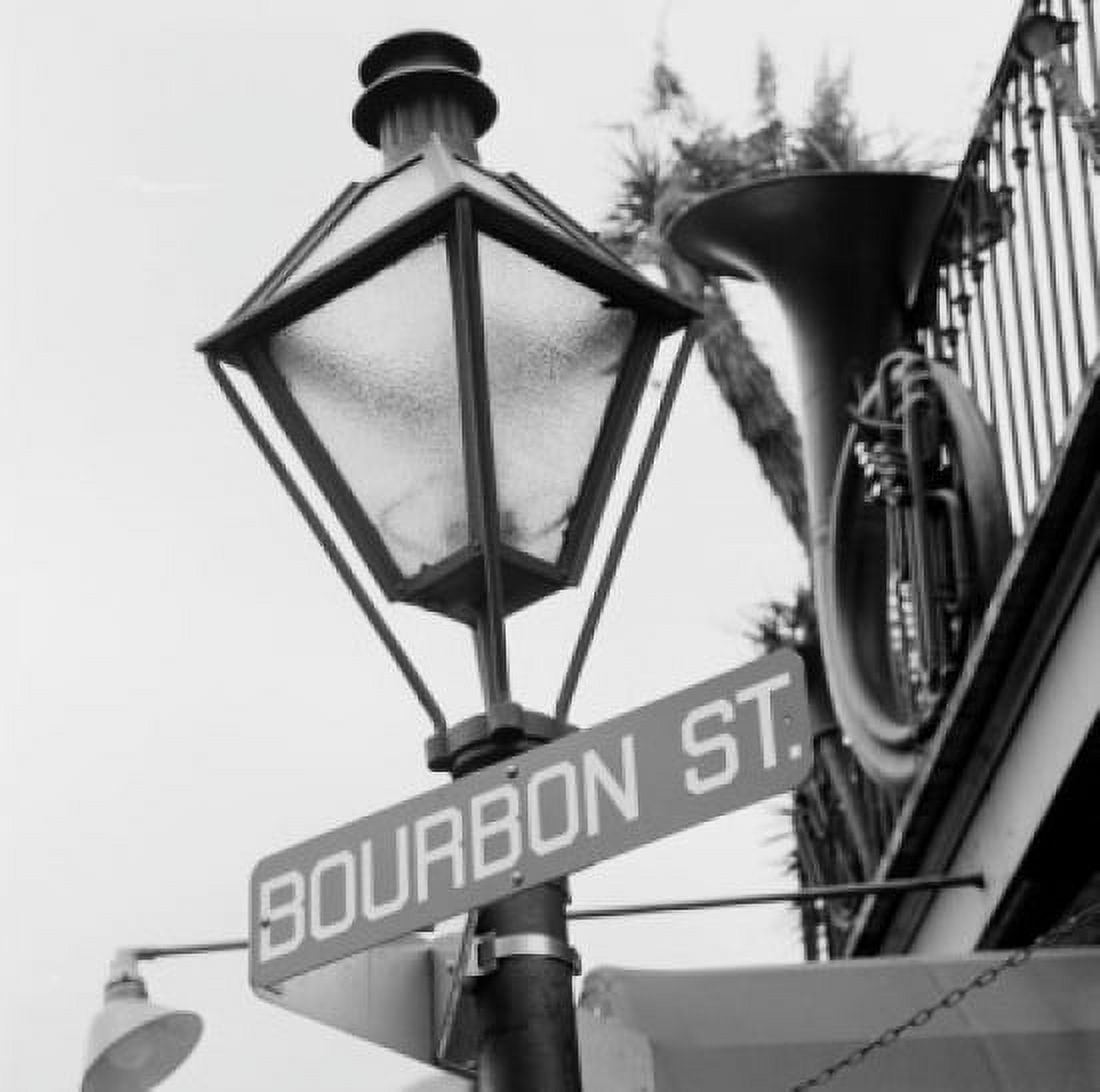 USA Louisiana New Orleans French Quarter Bourbon Street sign on lamppost Canvas Art - (24 x 36)