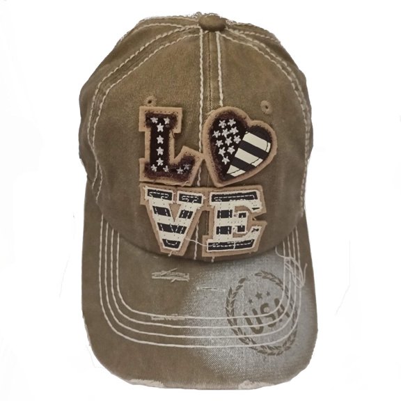 USA Love Heart Design Pigment Vintage Cotton Khaki Baseball Hat