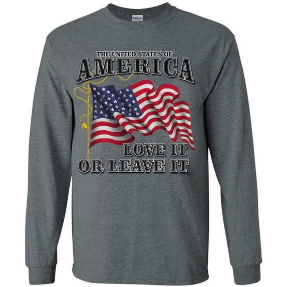 USA Love it or Leave it T-shirt Men's Long Sleeve Tee Gray
