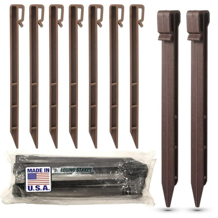 USA MADE - (25 PACK) Brown 10" Inch Heavy Duty Plastic Landscape Edging Stakes, Anchoring Spikes For Edging & Terrace Board (Fits Most Brands Dimex EasyFlex Master Mark) (25)