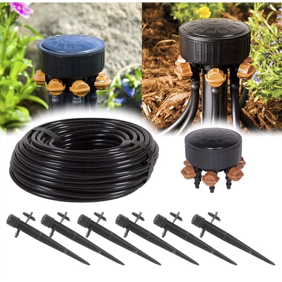 USA MADE (6-Plant) - DIY Grow Kit - Great Hydroponics Drip Irrigation Kit - Includes 50ft 1/4 Inch Drip Tubing, 360 Adjustable Emitter Stakes, 6-Outlet Adjustable Manifold 0-20GPH 1/2 FPT (6-Plant)