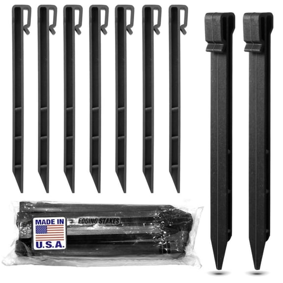 USA MADE - Black (50-PACK) - 10" Inch Heavy Duty Plastic Landscape Edging Stakes, Anchoring Spikes For Edging & Terrace Board (Fits Most Brands Dimex EasyFlex Master Mark) (50)