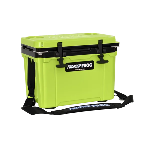 USA MADE Frosted Frog 14QT Green and Black Cooler Hyper-Light Ice Chest with Carrying Strap