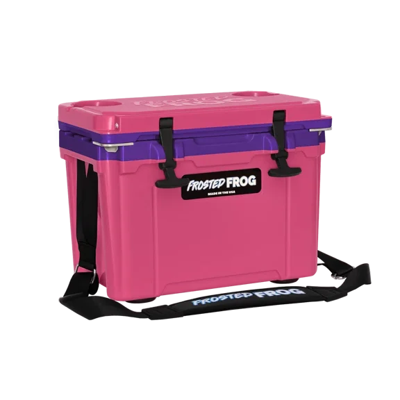 USA MADE Frosted Frog 14QT Pink and Purple Cooler Hyper-Light Ice Chest with Carrying Strap