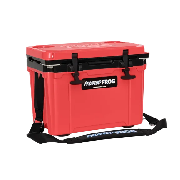 USA MADE Frosted Frog 14QT Red and Black Cooler Hyper-Light Ice Chest with Carrying Strap