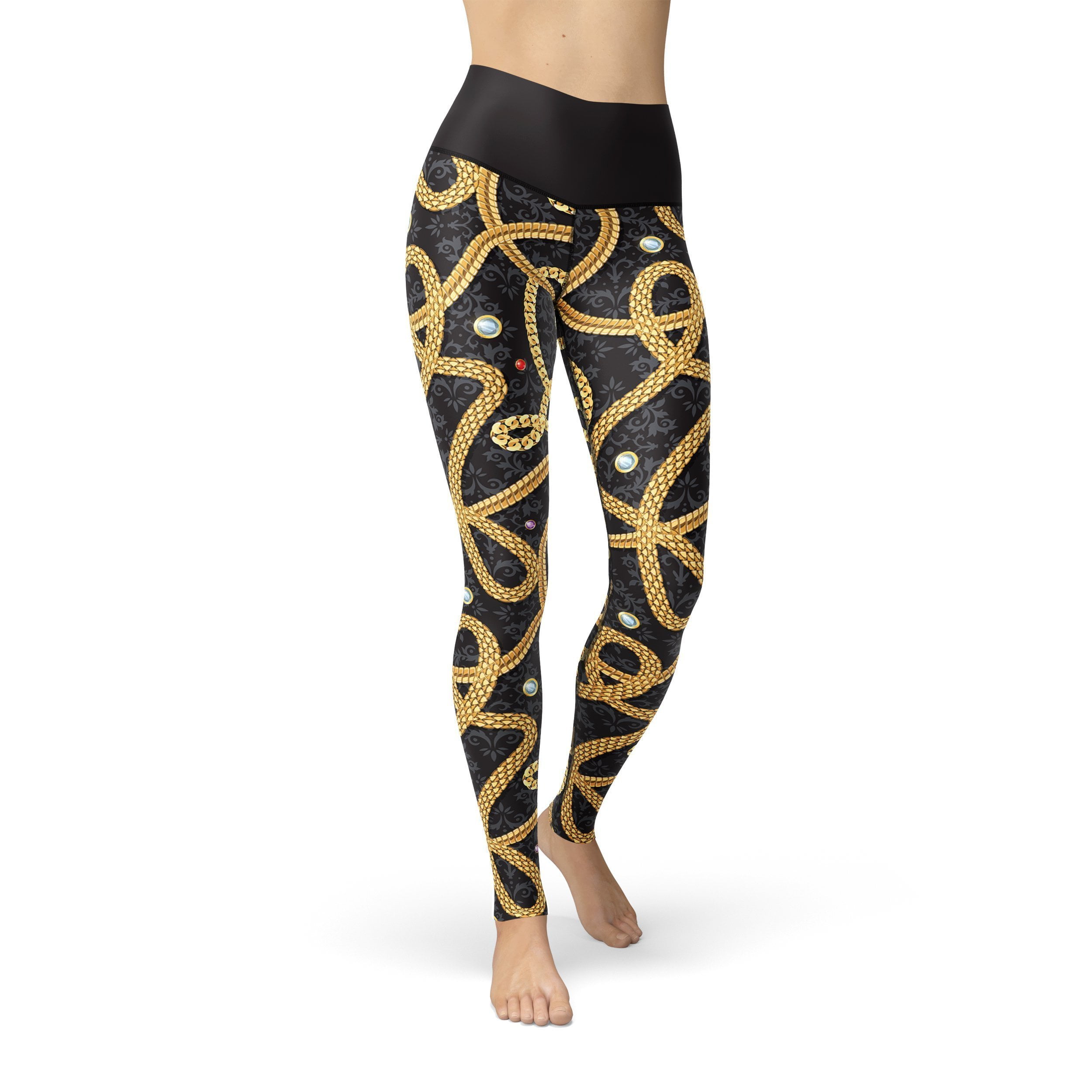 USA Made Aesthete Gold Chains Leggings Women Nylon Spandex Full Length Female Walmart