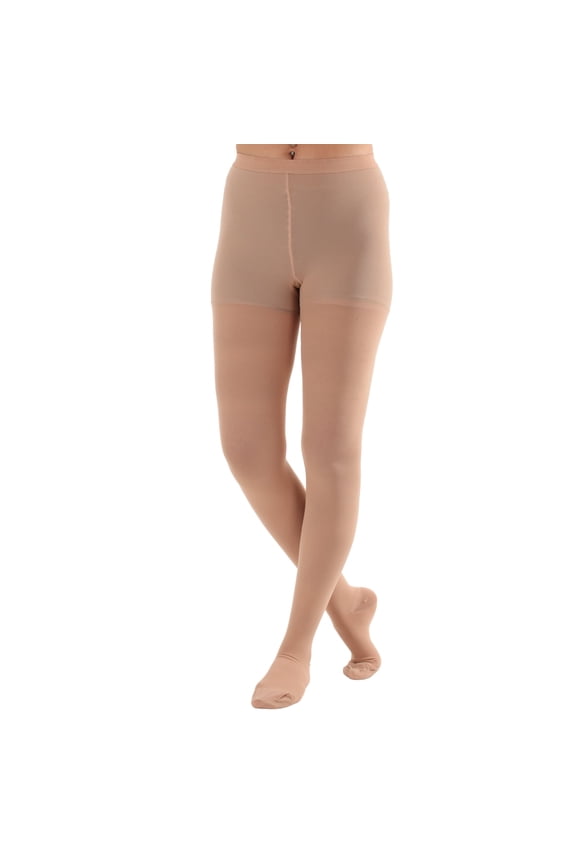 Womens Opaque Compression Pantyhose 30-40mmHg for Circulation - Beige, Large