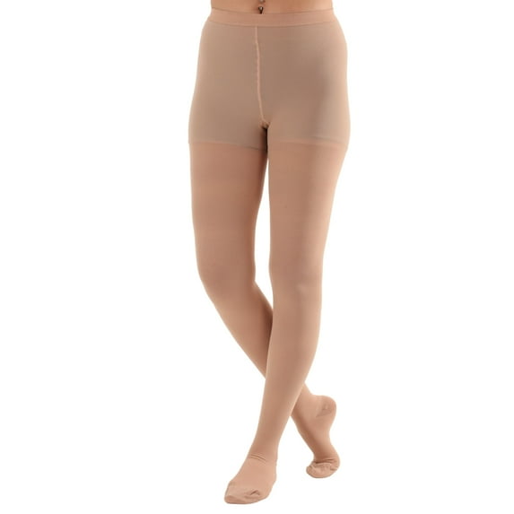 Womens Opaque Compression Pantyhose 30-40mmHg for Circulation - Beige, Large