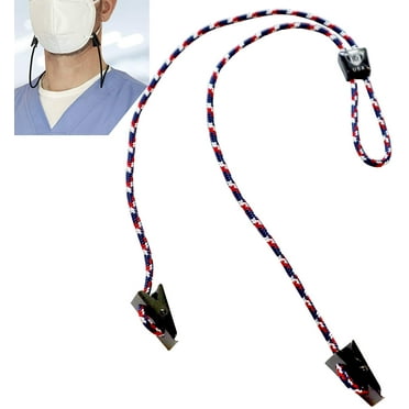 USA Made Face Mask Lanyard - Adjustable Length Heavy Duty Neck Strap Facemask/Badge Hanger with Thin Cord & 2 Bulldog Clips - for Reusable & Disposable Face Coverings by Specialist ID (RWB)