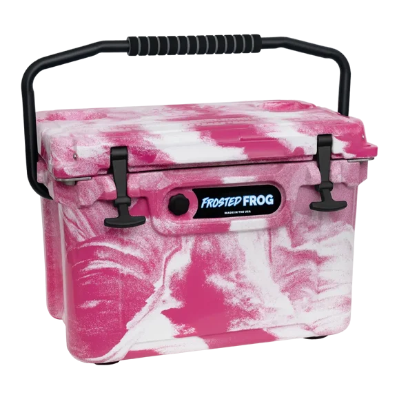 USA Made Frosted Frog Pink and White 20 Quart Ice Chest Heavy Duty High Performance Roto-Molded Cooler