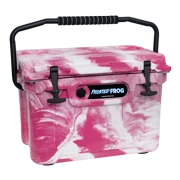 USA Made Frosted Frog Pink and White 20 Quart Ice Chest Heavy Duty High Performance Roto-Molded Cooler