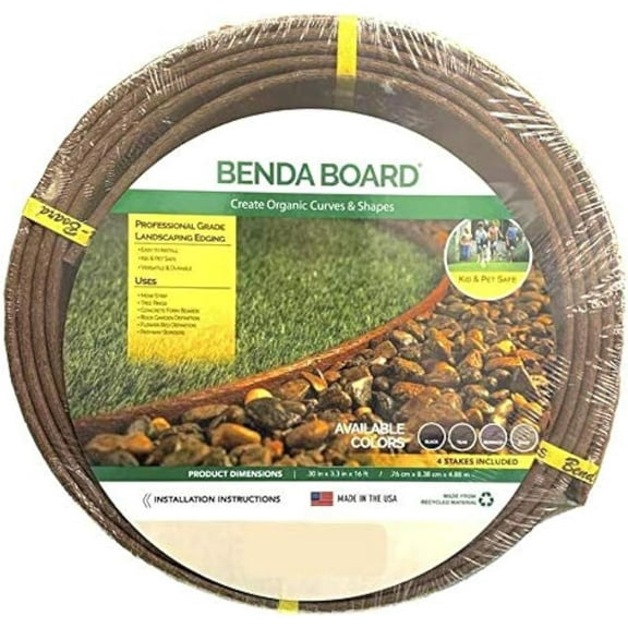 USA Made - Heavy Duty Landscape Edging, Garden Planter & Pathway Bender Board Edge Border Kit - Thick Terrace Board 3.3" H x 16'ft L - Includes 4 Stakes