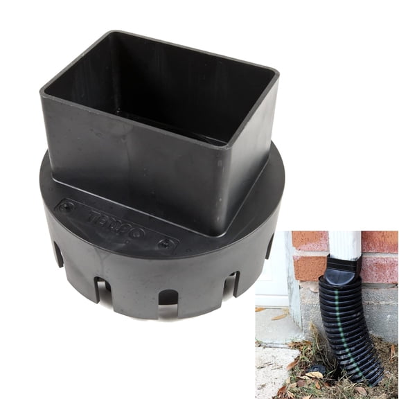 USA Made Premium Rain Gutter Downspout Adapter (2" x 3" Square Rain Gutter to Drain Pipe Adapter) Fits 3" or 4" Inch Outdoor PVC Drain Pipe or Corrugated Landscape Pipe (2" x 3" Inch Drain)