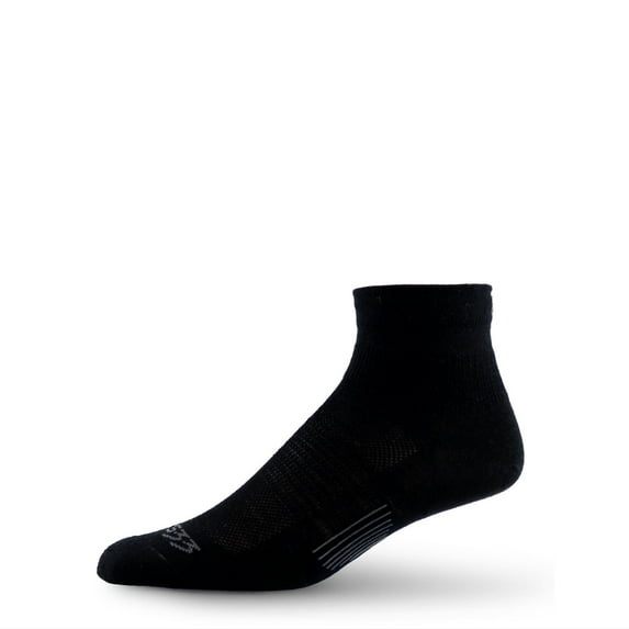 USA Made - Running Ankle Socks - Merino Wool Micro Cushion - Moisture Wicking Quarter Crew Running Sock - Black - Medium