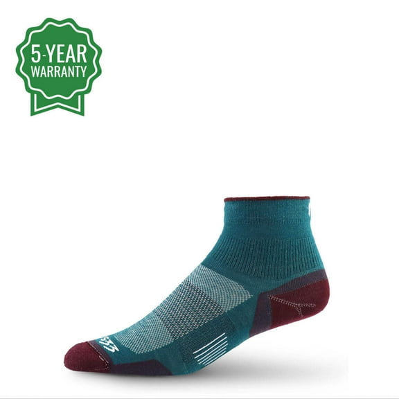 USA Made - Running Ankle Socks - Merino Wool Micro Cushion - Moisture Wicking Quarter Crew Running Sock - Teal - Large