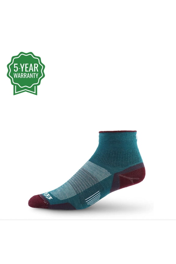 USA Made - Running Ankle Socks - Merino Wool Micro Cushion - Moisture Wicking Quarter Crew Running Sock - Teal - Large