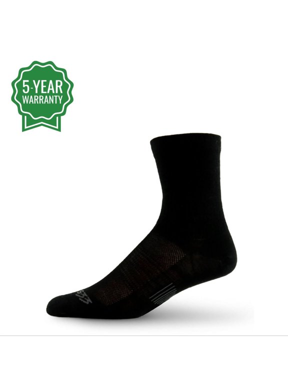 USA Made - Running Mini Crew Socks - Merino Wool Micro Cushion - Moisture Wicking Running Sock - Black - Large