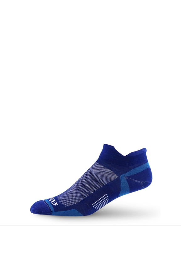 USA Made - Running No Show Socks - Merino Wool Micro Cushion - Moisture Wicking Running Sock - Blue - Large