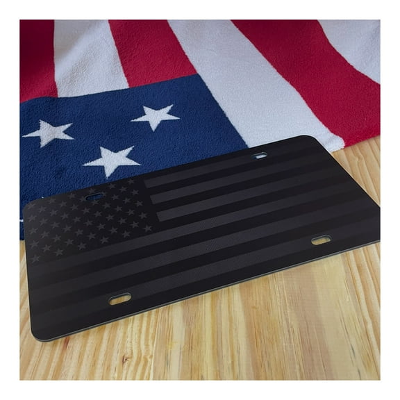 USA Made Tactical Hidden American Flag License Plate Black on Black
