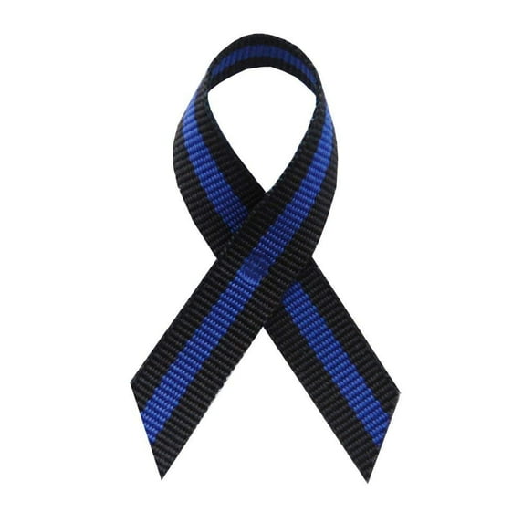 USA Made Thin Blue Line Fabric Awareness Ribbons - Bag of 125 Lapel Ribbons w/ Clutch Pins (Many Colors Available) (Pin Already Attached)