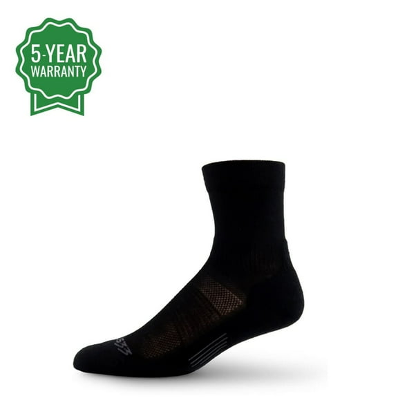 USA Made - Trail Running Mini Crew Socks - Merino Wool Full Cushion Sock - Moisture Wicking Running Sock - Black - Medium