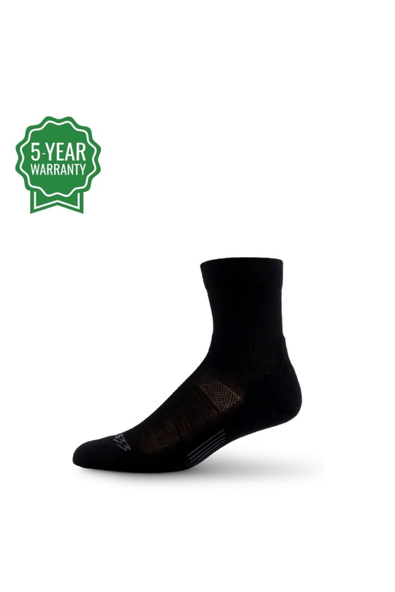USA Made - Trail Running Mini Crew Socks - Merino Wool Full Cushion Sock - Moisture Wicking Running Sock - Black - Medium