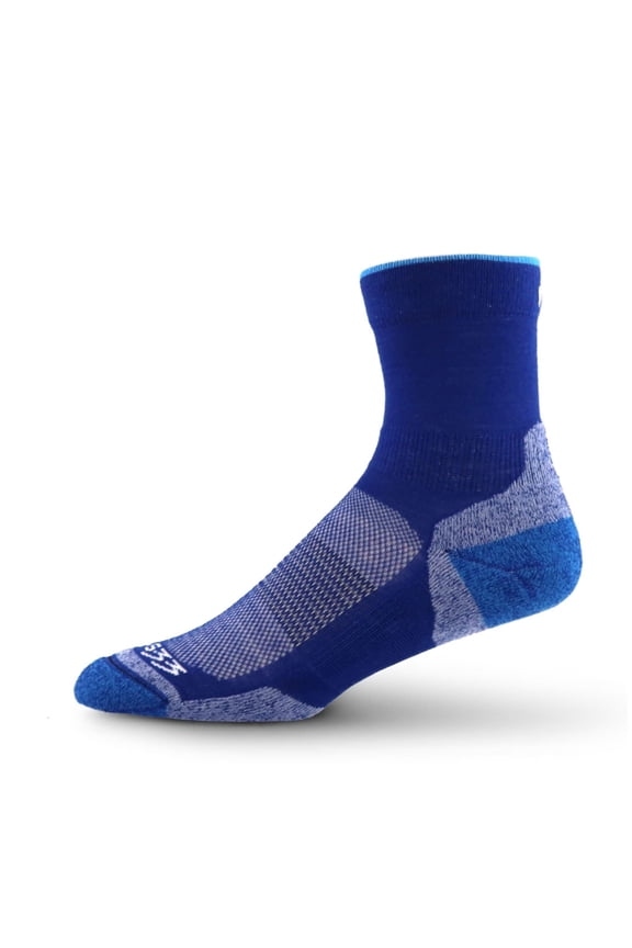 USA Made - Trail Running Mini Crew Socks - Merino Wool Full Cushion Sock - Moisture Wicking Running Sock - Blue - Large