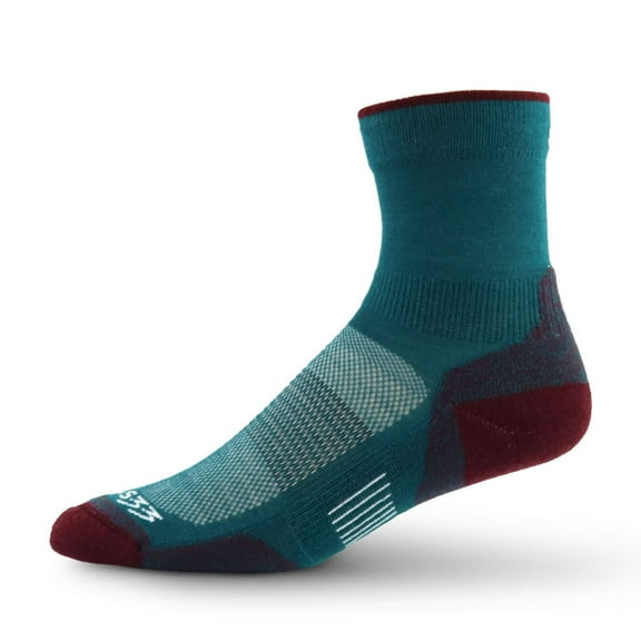 USA Made - Trail Running Mini Crew Socks - Merino Wool Full Cushion Sock - Moisture Wicking Running Sock - Teal - Large