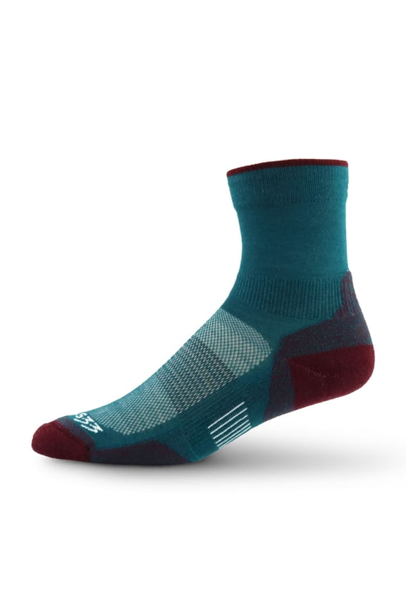 USA Made - Trail Running Mini Crew Socks - Merino Wool Full Cushion Sock - Moisture Wicking Running Sock - Teal - Medium