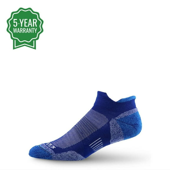 USA Made - Trail Running No Show Socks - Merino Wool Full Cushion Sock - Moisture Wicking Running Sock - Blue - Medium