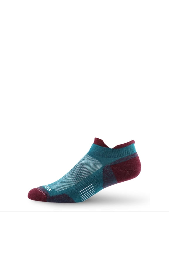 USA Made - Trail Running No Show Socks - Merino Wool Full Cushion Sock - Moisture Wicking Running Sock - Teal - Large
