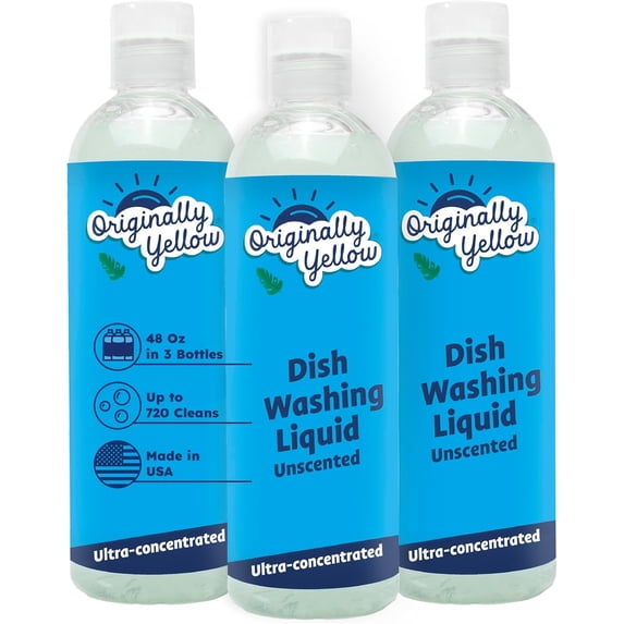 USA Made Unscented Natural Dish Soap | Hypoallergenic Soap Great For Sensitive Skin as well as Pet & Baby Safe | Bulk 3 Pack