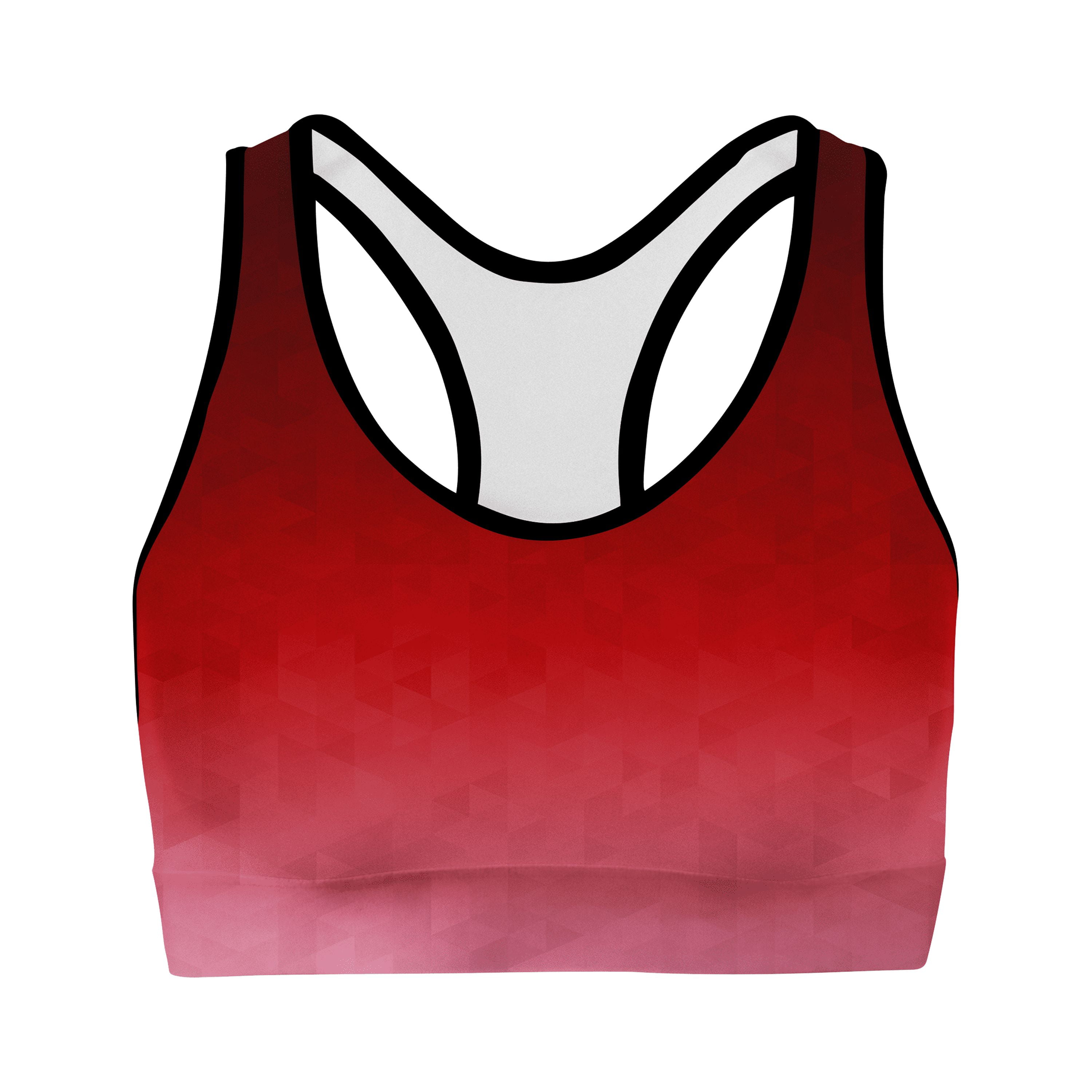 USA Made Women Sports Bra, Crimson Triangles Pattern, 100% Lycra Fabric,  Female