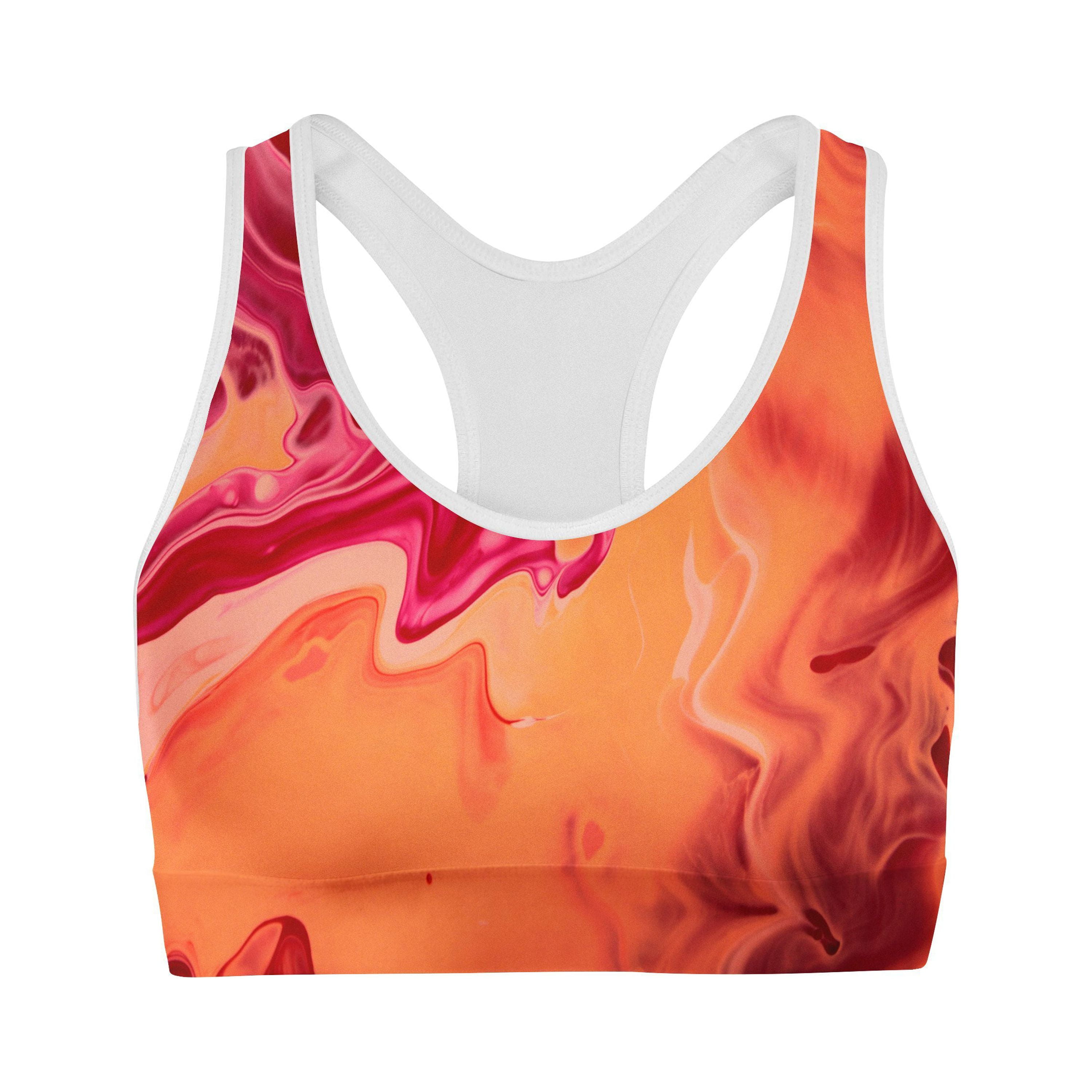 USA Made Women's Sports Bra For Women, Orange, 100% Lycra Fabric, Female 
