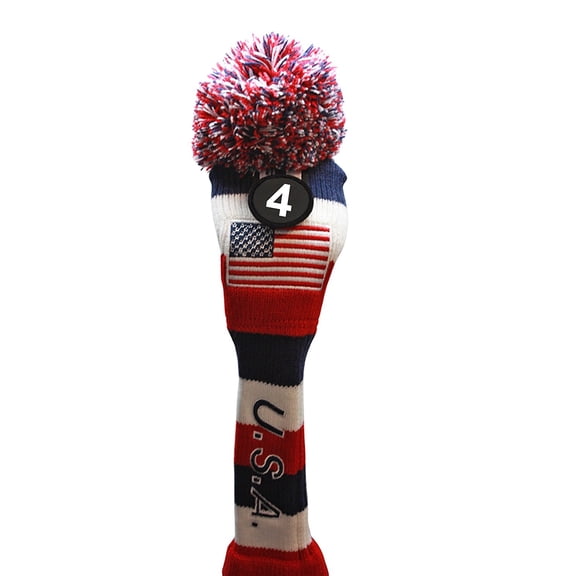 USA Majek #4 Hybrid Golf Pom Pom Knit Rescue Utility Club Head Cover