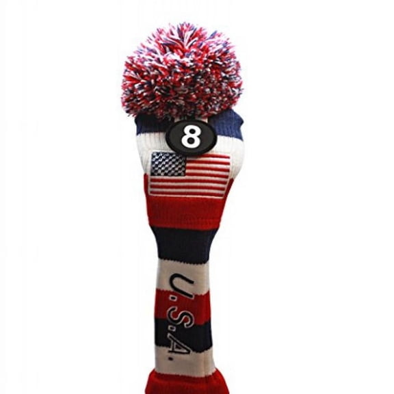 USA Majek #8 Hybrid Golf Pom Pom Knit Rescue Utility Club Head Cover